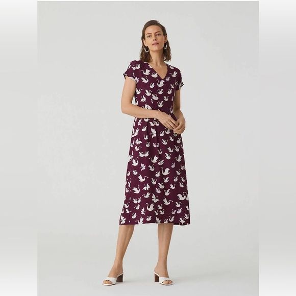 🦢Nice Things🦢 Deep Purple Swan Print Midi Dress / Size US 8 / EU 38 - Picture 4 of 15